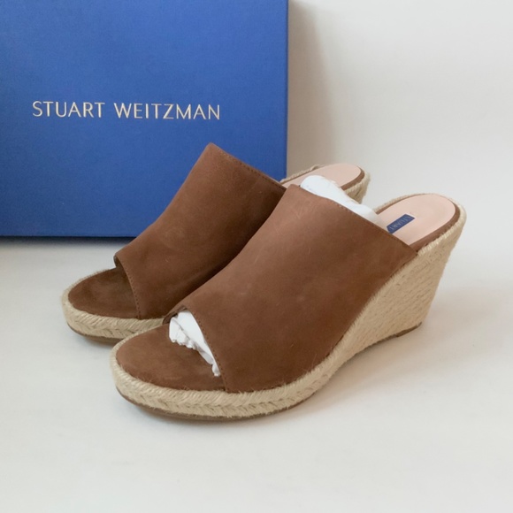 STUART WEITZMAN Marabella Basket Brown Suede Espadrille Wedges Mules Sandals 9 - Picture 5 of 8